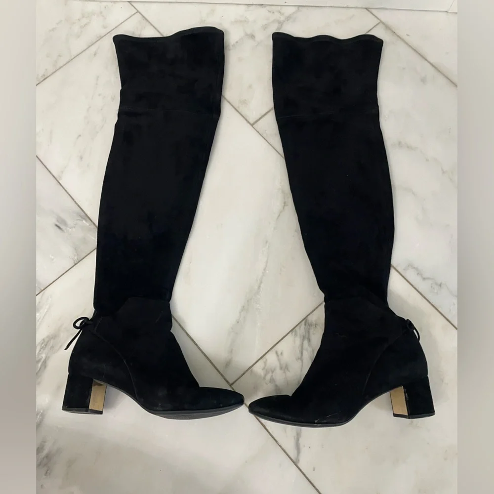 Tory Burch 41621 Black Over The Knee Suede Leather Laila Block Heel Boots size 8 - Picture 3 of 16